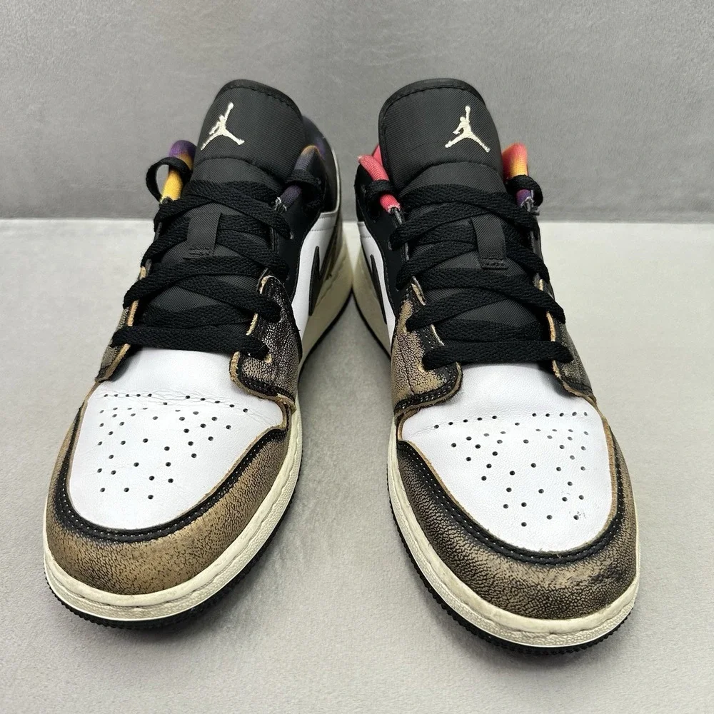 Size 7Y / Womens 8.5 Nike Air Jordan 1 Low SE Wear-Away Shoes Black / Tie-Dye - Picture 2 of 8